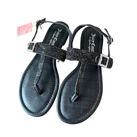 NWT Juicy Couture Bling Sandals sz 6.5 shiny minimalist summer vacation - Picture 1 of 6